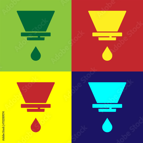 Pop art V60 coffee maker icon isolated on color background.  Vector
