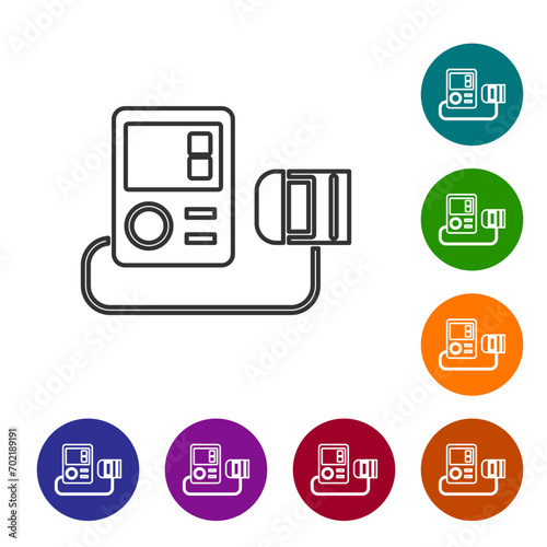 Black line Blood pressure icon isolated on white background. Set icons in color circle buttons. Vector Illustration