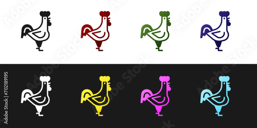 Set French rooster icon isolated on black and white background.  Vector