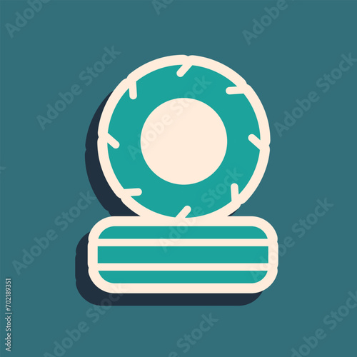 Green Lying burning tires icon isolated on green background. Long shadow style. Vector