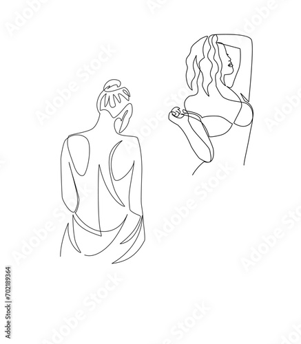Nude woman drawn in line art style