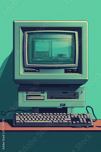 A pixel art illustration of a retro computer terminal, showcasing the simplicity of early computing interfaces.