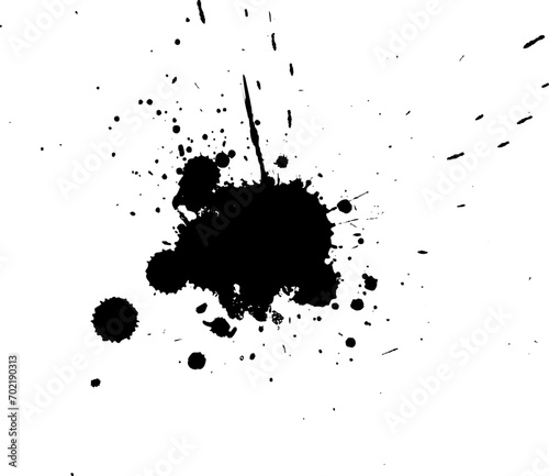 black ink dropped painting splatter splash on white background