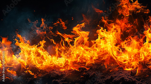 Intense and vivid flames consuming the darkness, perfect for representing fiery passion or a dramatic event