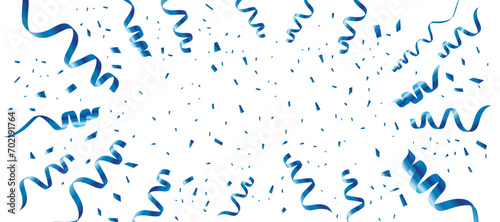 Blue confetti isolated on white background, celebration confetti, vector, congratulations confetti explosion, streamers, ribbons, clipart for Carnival, Holiday, Christmas, New year, sale, birthday