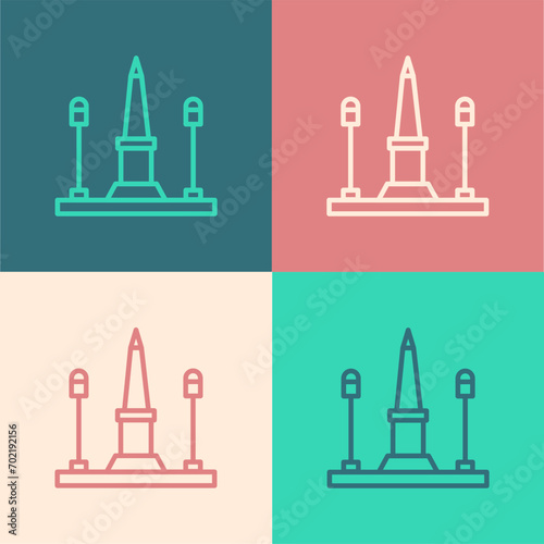 Pop art line Place De La Concorde in Paris, France icon isolated on color background.  Vector