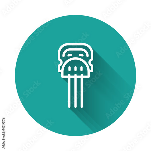 White line Flamenco woman accessories icon isolated with long shadow. Peineta. Spanish comb. Green circle button. Vector