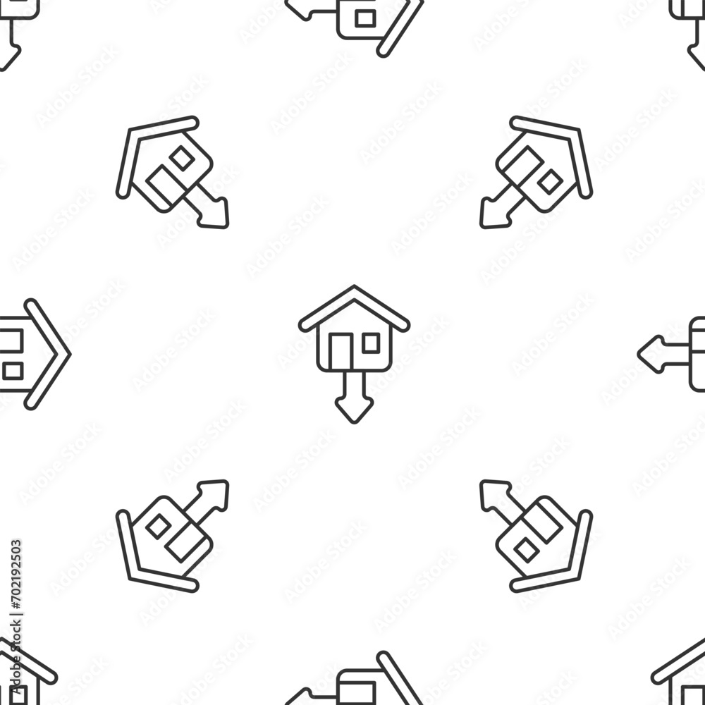 Grey line Property and housing market collapse icon isolated seamless pattern on white background. Falling property prices. Real estate stock risk or economic recession. Vector Grey line Property and housing market collapse icon isolated seamless pattern on white background. Falling property prices. Real estate stock risk or economic recession. Vector