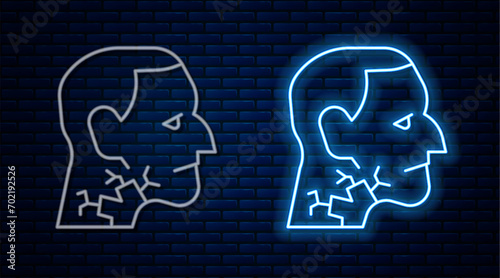Glowing neon line Throat cancer icon isolated on brick wall background. Laryngeal cancer.  Vector