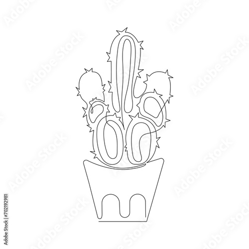 Continuous single-line art of cactus. Cute cactus one-line drawing vector and illustration