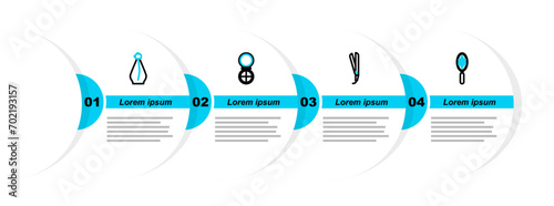 Set line Hairbrush, Curling iron, Makeup powder with mirror and Perfume icon. Vector