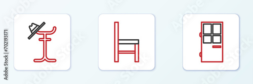 Set line Closed door  Coat stand and Chair icon. Vector