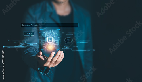 Ai Artificial intelligence digital technology concept, Chat and communication with Ai robot tech by command prompt for business development and customer service