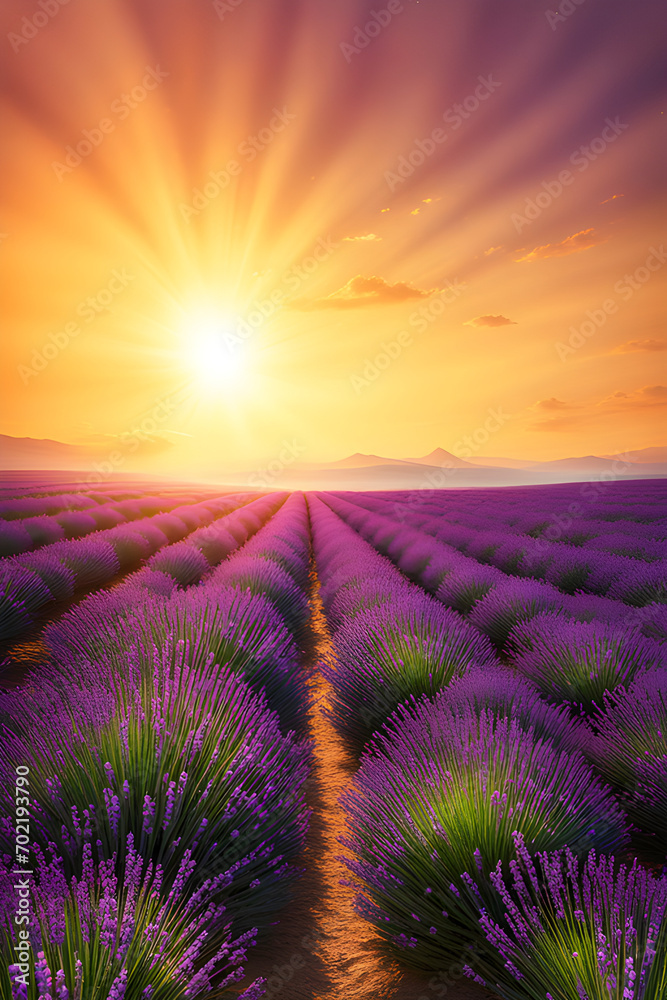 lavender field stars, sunset, warm sunlight, balloons
