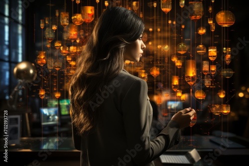 Businesswoman calculating financial growth and profit margins on a digital interface  Generative AI