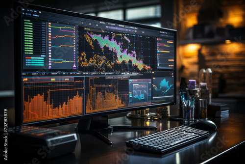 Digital interface displaying investment portfolio data and growth statistics, Generative AI