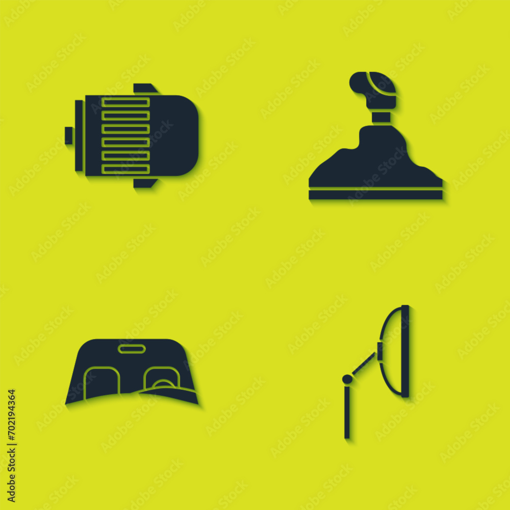 Set Electric engine, Windscreen wiper, Car windscreen and Gear shifter icon. Vector Set Electric engine, Windscreen wiper, Car windscreen and Gear shifter icon. Vector