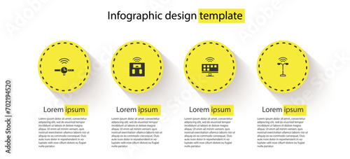 Set Smartwatch, bathroom scales, Tv system and street light. Business infographic template. Vector