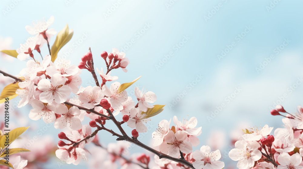 Flowering branches on a color blurry background. Spring concept.