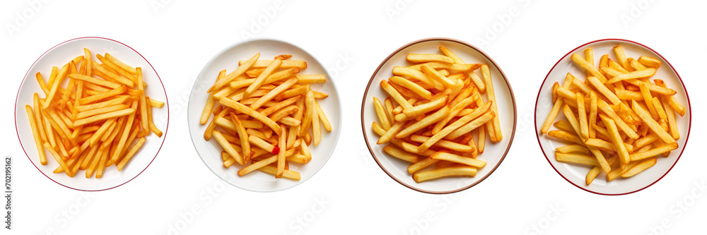 A set of french fries is up on a transparent background in the top view. PNG A set of french fries is up on a transparent background in the top view. PNG