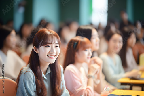 young asian woman student sitting in classroom at university, education concept
