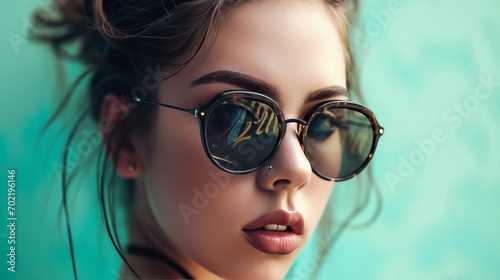 A stylish and fashionable young woman radiates beauty and confidence. Girl in sunglasses