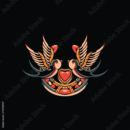 love swallow tattoo vector design