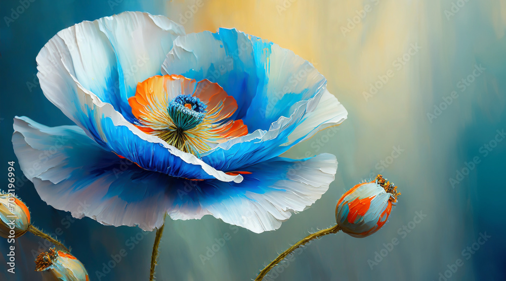 Tapeta, niebieski kwiat maku. Generative AI - obrazy, fototapety, plakaty 