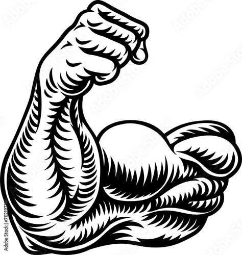 Strong Muscular Arm Bicep Muscle Cartoon Icon photo