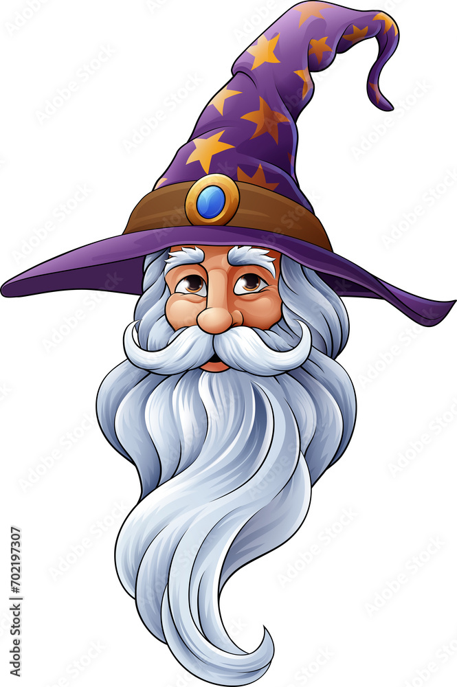 Fototapeta premium Wizard Merlin Cartoon Beard Magician Man Character