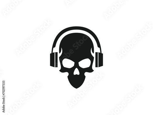 skull headphone logo vector icon illustration, skull music logo template