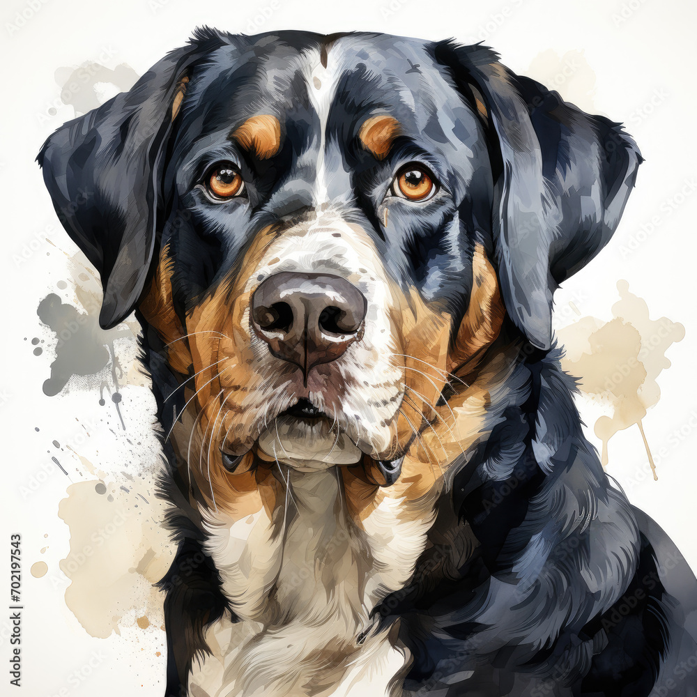 watercolor Greater Swiss Mountain Dog clipart, Generative Ai