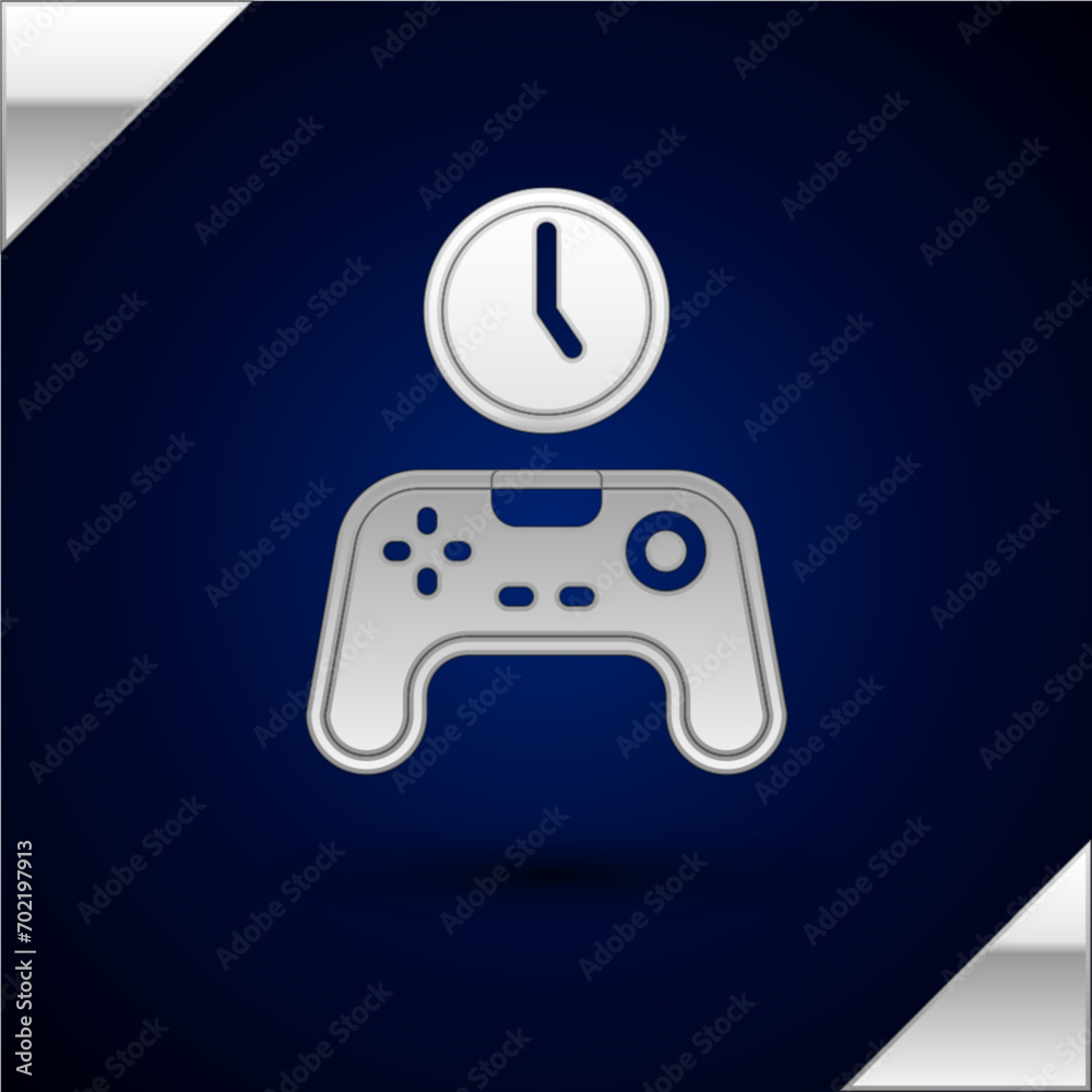 Silver Gamepad of time icon isolated on dark blue background. Time to play games. Game controller. Vector Silver Gamepad of time icon isolated on dark blue background. Time to play games. Game controller. Vector