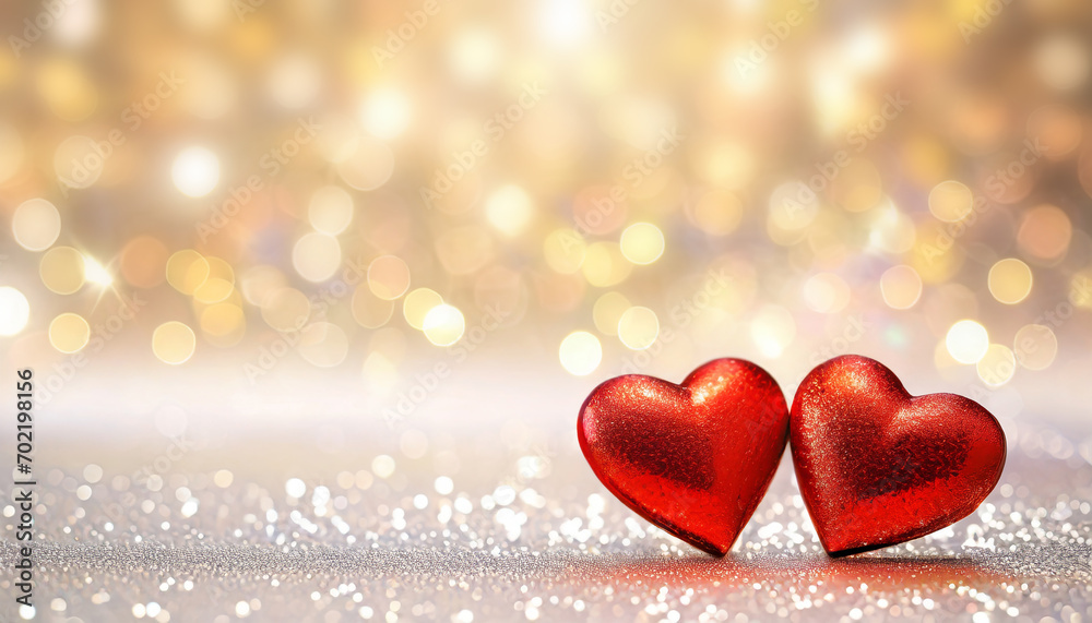 cœur rouge Saint Valentin brillant sur fond coloré clair avec effet de lumière et zone de copie pour titre ou texte de déclaration d'amour ou de mariage
