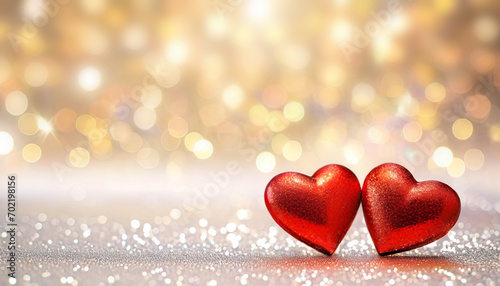 cœur rouge Saint Valentin brillant sur fond coloré clair avec effet de lumière et zone de copie pour titre ou texte de déclaration d'amour ou de mariage photo