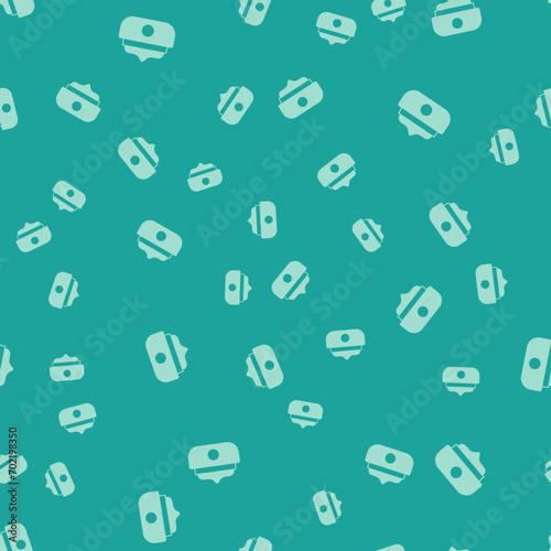 Green Gel or wax for hair styling icon isolated seamless pattern on green background. Hair cosmetic. Jar with product for styling hair and mustache.  Vector