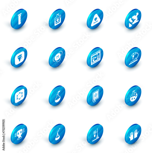 Set Poison in bottle, Triangle warning toxic, Gaseous, Funnel or filter, Formula of benzene rings, Molecule, Microscope and Chemical online icon. Vector