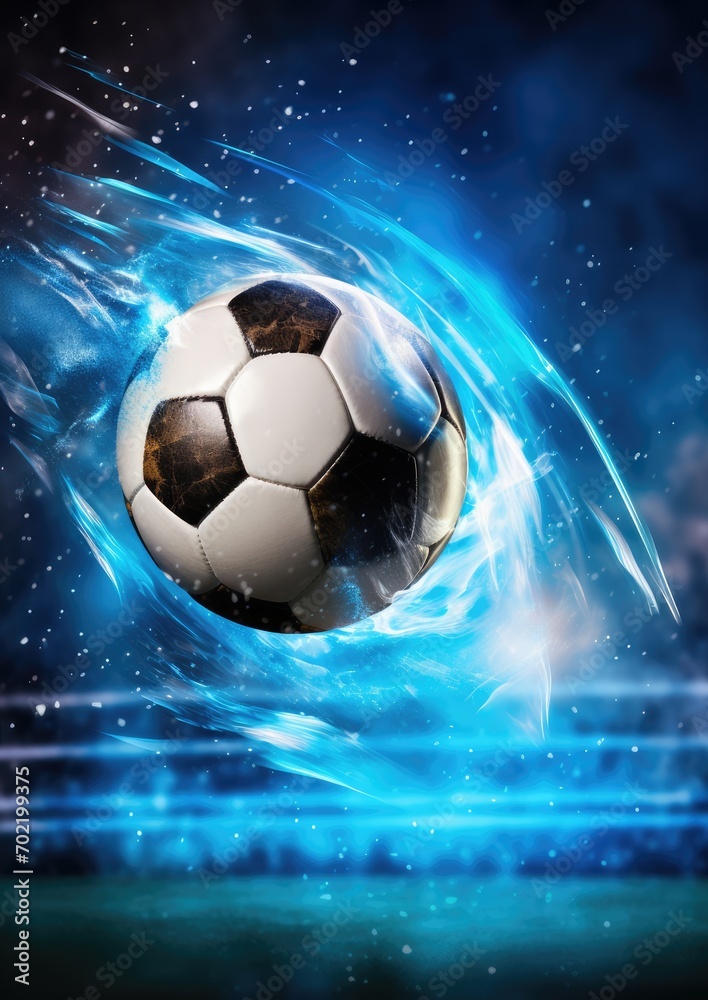 Fototapeta premium Football sport ball in action during match at the stadium, colorful. Generative Ai.