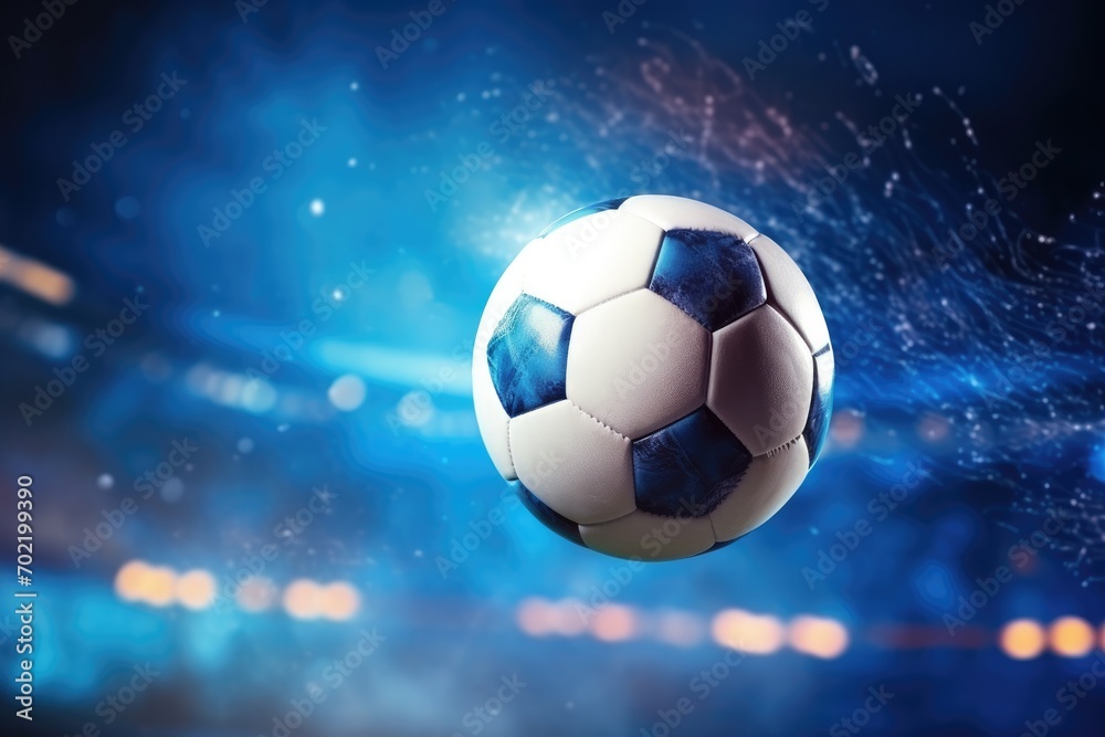 Fototapeta premium Football sport ball in action during match at the stadium, colorful. Generative Ai.