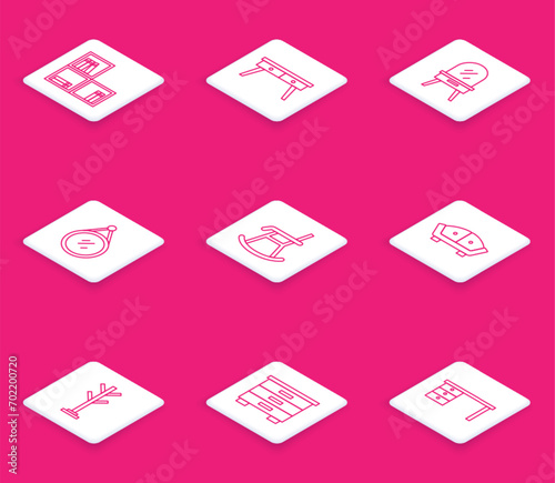 Set line Shelf with books, Office desk, Dressing table, Mirror, Armchair, Sofa, Coat stand and Furniture nightstand icon. Vector
