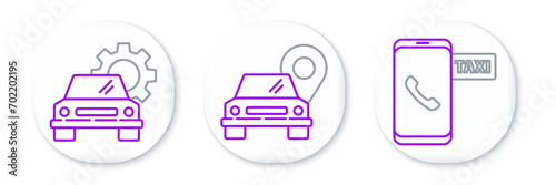 Set line Taxi call telephone service, Car and Map pointer with taxi icon. Vector