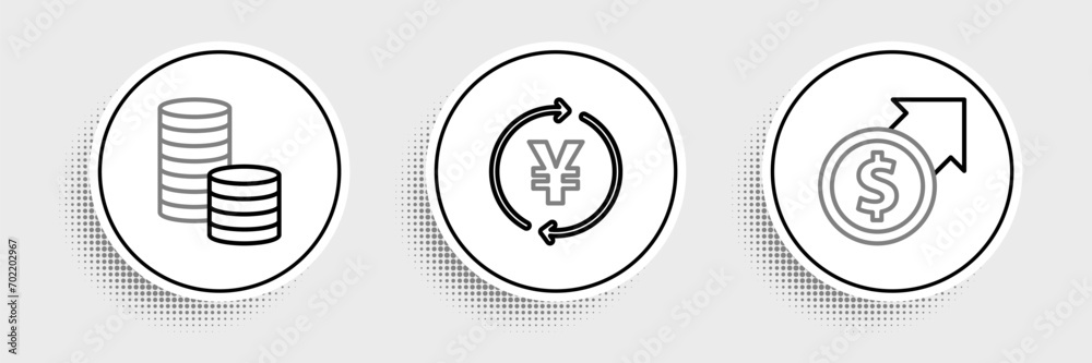 Set line Financial growth and dollar, Coin money with and Yen icon. Vector Set line Financial growth and dollar, Coin money with and Yen icon. Vector