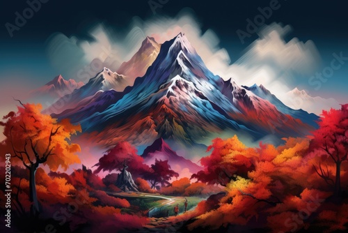 Japan nature mountain with autumn leaves and landscape scenery in spring. Generative Ai. © annamaria
