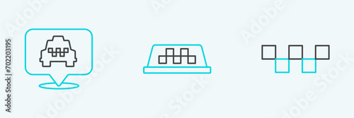 Set line Taxi car roof, Location with taxi and  icon. Vector