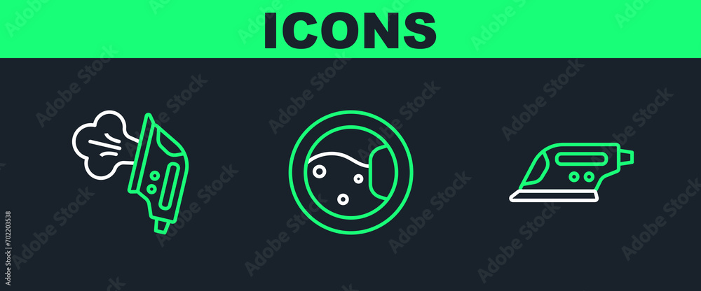 Set line Electric iron, and Washer icon. Vector Set line Electric iron, and Washer icon. Vector