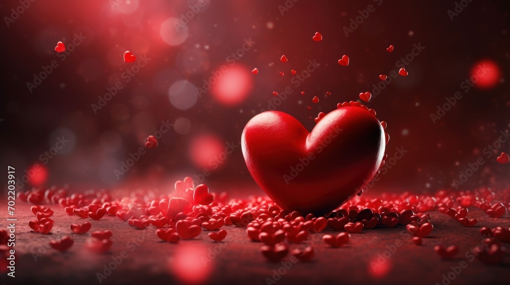 red hearts romantic background with a beautiful bokeh. Love, relationships, Valentine's day