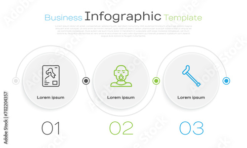 Set line X-ray shots, Head of deaf and dumb and Walking stick cane. Business infographic template. Vector