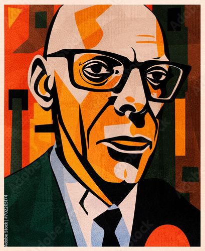 Michel Foucault Illustration. Contemporary art graphic portrait. photo