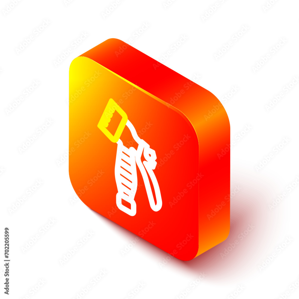 Isometric line Water spray bottle icon isolated on white background. Sprinkler for ironing. Orange square button. Vector Isometric line Water spray bottle icon isolated on white background. Sprinkler for ironing. Orange square button. Vector