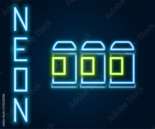 Glowing neon line Paint spray can icon isolated on black background. Colorful outline concept. Vector